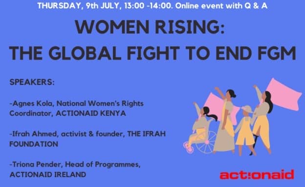 Women Rising event on July 9, discussing the global fight to end FGM, featuring speakers from ActionAid.