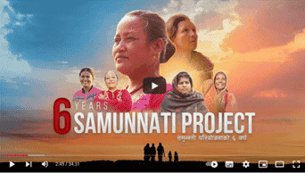 Celebrating 6 Years of Samunnati Project with Diverse Women Against Sunset Background.