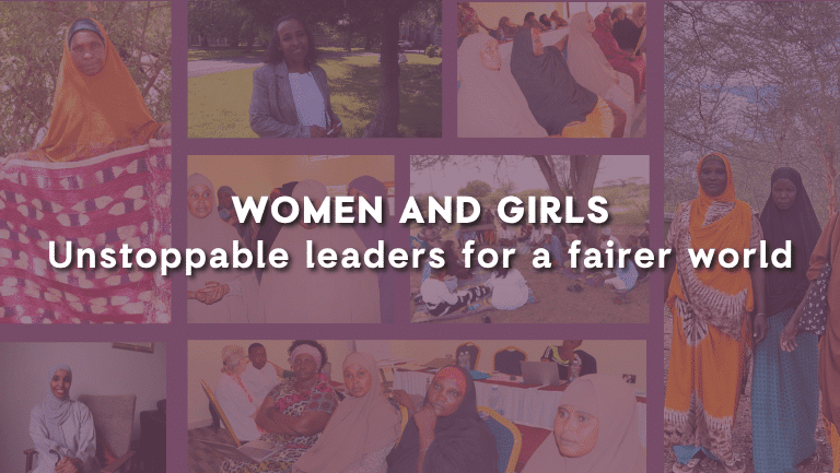 Collage of women, text: Women and Girls - Unstoppable leaders for a fairer world, emphasizing leadership and equality.