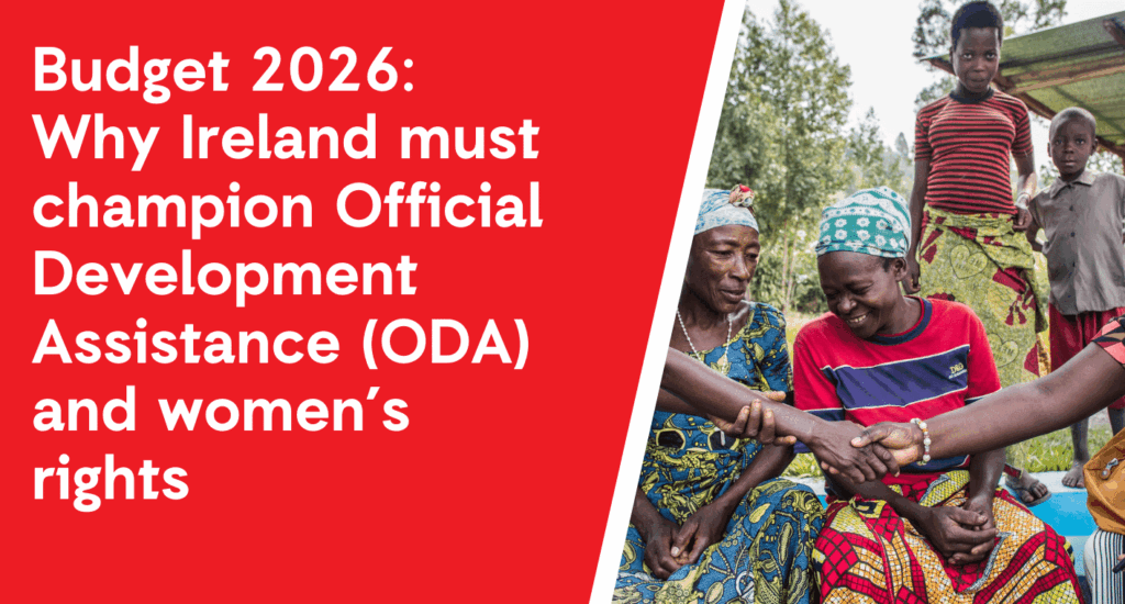 Budget 2026: Ireland's role in promoting ODA and women's rights, featuring a community gathering in Africa.