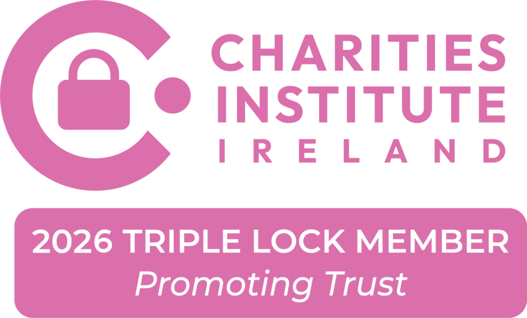 Charities Institute Ireland 2026 Triple Lock Member logo, promoting trust with security symbol in pink.